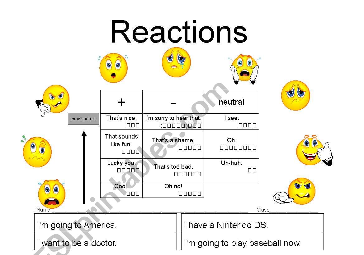 [Worksheet, Activity & Flashcards] Reactions - How to keep a conversation going - Very useful!!!